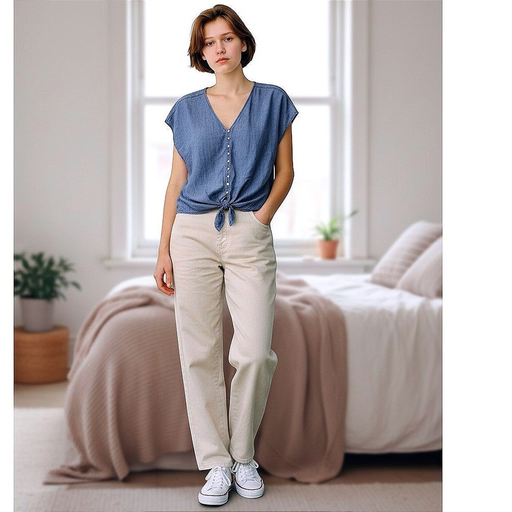 NWT Talbots Denim Tie Hem Top PXL